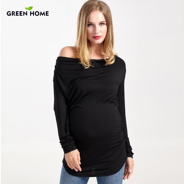 

green home pregnant t-shirt long sleeve winter maternity thicken pregnant women loose pregnancy nursing tee clothe, White