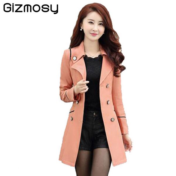 

autumn trench coat for women 2017 new turn-down collar double breasted candy color long coats plus size spring outwear sy034, Tan;black