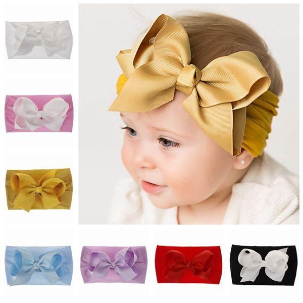 

bows baby headbands for girls cheer hair bows nylon elastic kids hair accessories for childrens hairbands, Slivery;white