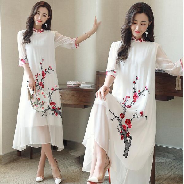 

chinese traditional clothing plum blossom pattern dress long summer qipao chinese cheongsam dress robe modern cheongsam, Red