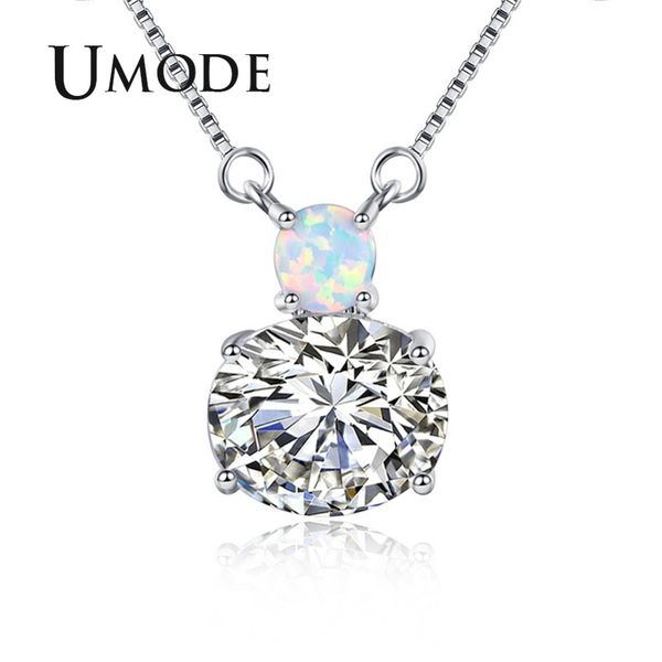 

umode 2018 new fashion clear oval zirconia pendant necklace for women opal necklace bijoux femme collares largos de moda aun0291, Silver