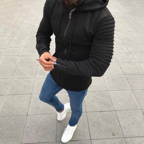 

2018 new designer men's cardigan sweater sweatshirt hoodie pleated long-sleeved hooded men's sweater 4 color 8 size, Black