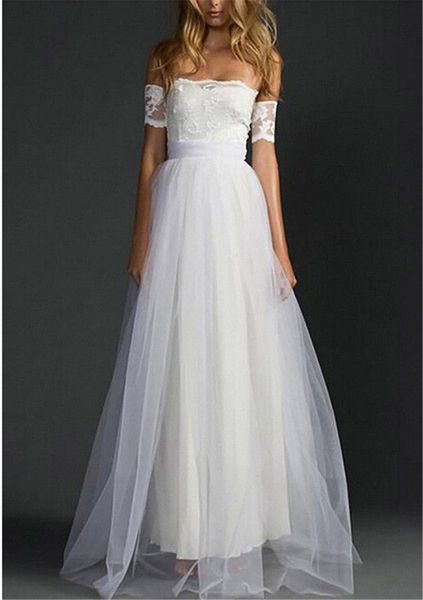 

2018new women slash neck off shoulder lace summer dress formal prom party long maxi dress white bridesmaid ball gown women, White;black