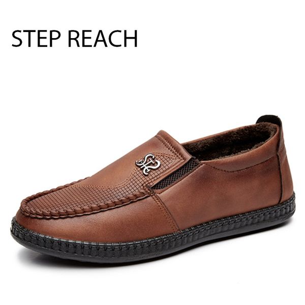 

stepreach brand boots winter shoes men ankle slip-on round toe solid rubber short plush bota masculina sapato masculino tenis, Black