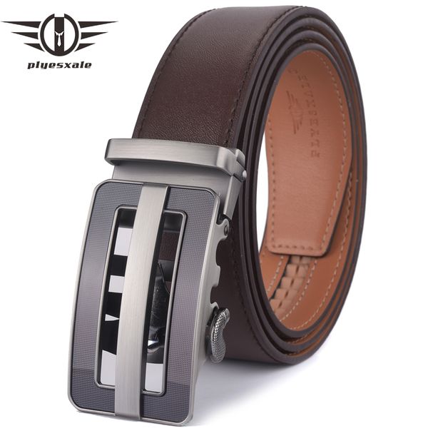 

plyesxale belt men mens belts luxury genuine leather slide ratchet belt for men chocolate brown ceinture homme g19, Black;brown