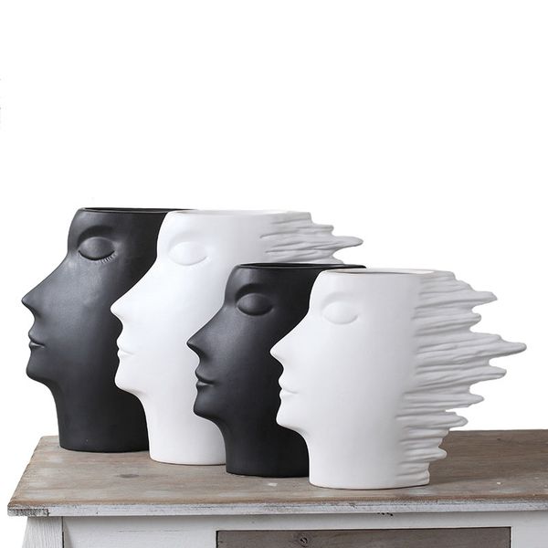 Abstract Face Vase Modern Art Wind Man Ceramic Sculpture Human