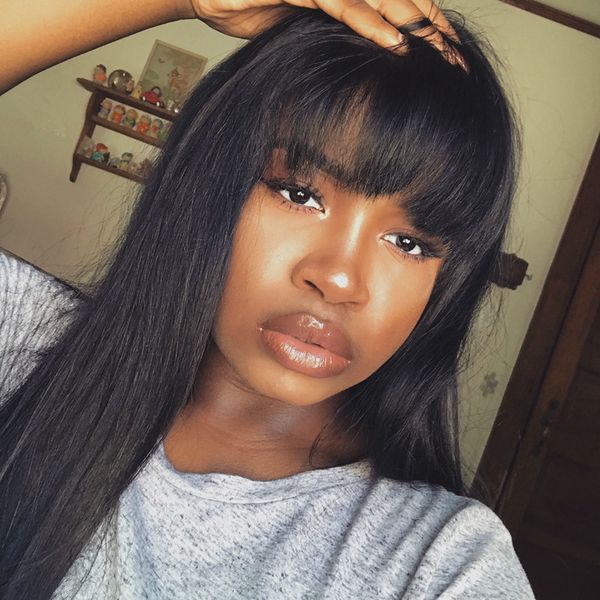 5 4 5 Silk Top Lace Front Wig With Bangs Full Lace Wig Human Hair Unprocessed Brazilian Silk Base Wigs With Baby Hair