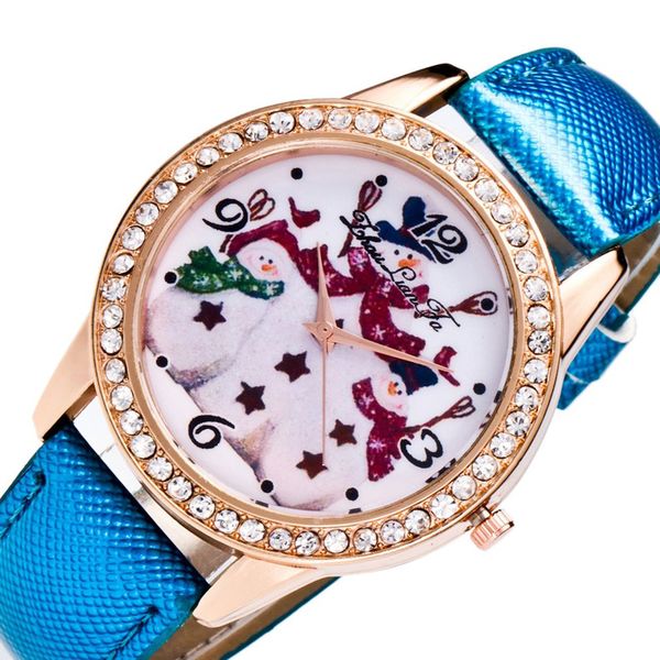 

women wrist quartz watch snowman pattern crystal leather band analog quartz movement dress watch relogio christmas xmas gift, Slivery;brown