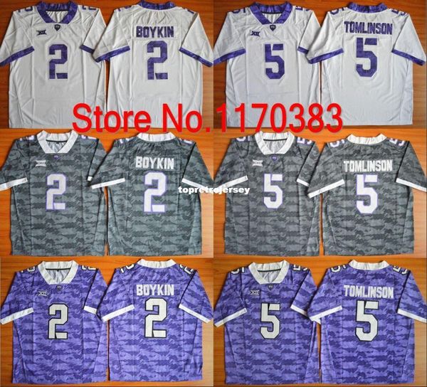 

tcu horned frogs #2 trevone boykin jersey #5 ladainian tomlinson jersey purple white grey ncaa american college football jerseys, Black;red