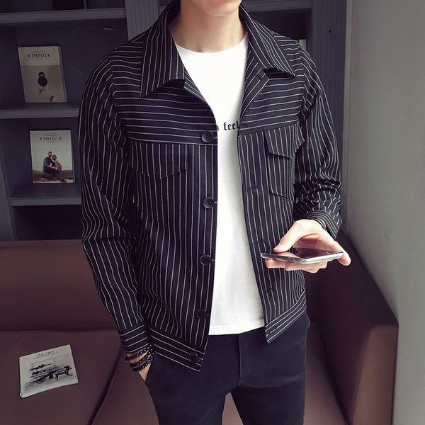 

2018 spring youth slim handsome trend lapel jacket men's jacket student casual single-breasted clothes, Black;brown