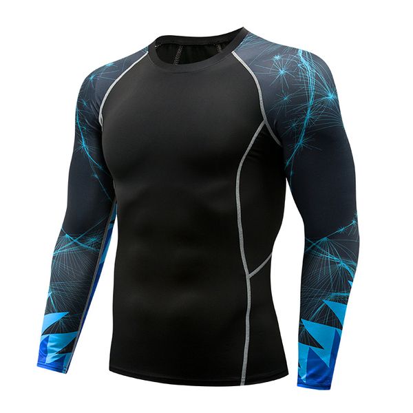 

gym tights men absorb sweat fast dry running t-shirt fitness bodybuilding sportwear raglan long sleeve workout clothes tc-128, Black;blue
