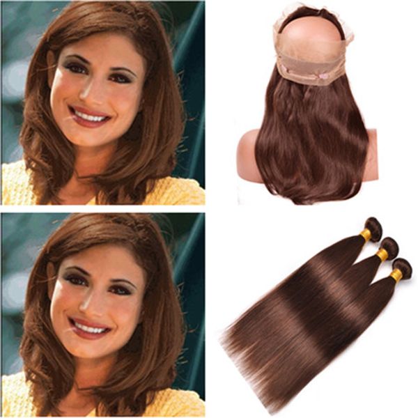 4 Chocolate Brown Indian Virgin Human Hair Straight Weaves With