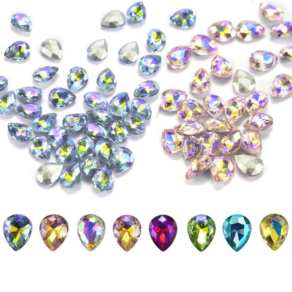 

10pcs crystal ab rhinestone glitter water drop colorful charm flame glass jewelry nail art silver back 3d glitter decor ji104, Silver;gold
