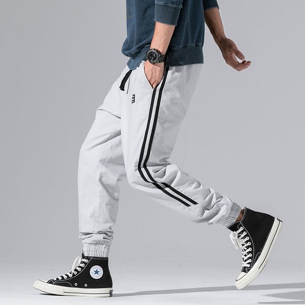 

men pants fall 202018 japanese interior fashion ribbon color beam foot trousers slacks light grey a141 - p45, Black