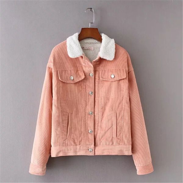 

2018 spring corduroy jacket coat women long sleeves warm coats female pockets camel casual outwear, Black;brown