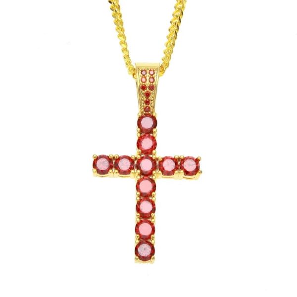 

european and american high-end men's hip hop necklace colorful zircon cross pendant, Silver