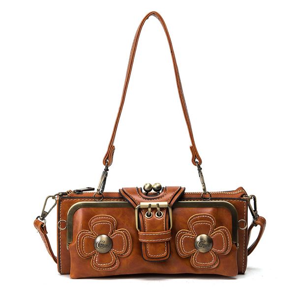 

evening clutch bags leather flower clip bag steampunk party clutches women's shoulder bags purses and handbags black brown red