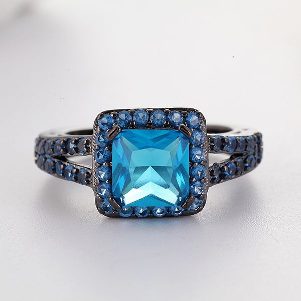 

sky blue square stone rings for women wedding engagement ring october birthstone ring jewelry bague femme anillos mujer o5f311, Golden;silver