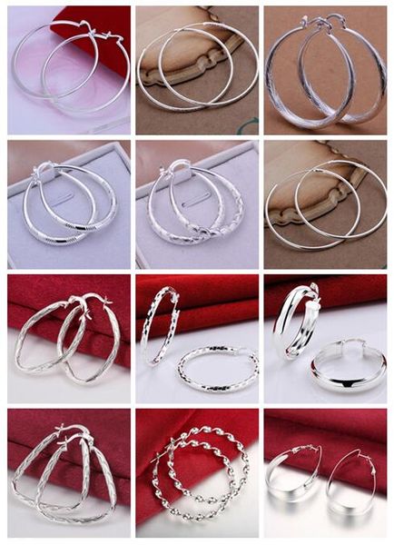 

2018 12 pairs 12 style women's 925 silver earring high grade wholesale fashion hoop huggie plating sterling silver earrings, Golden;silver