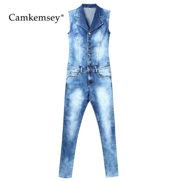 

camkemsey women jumpsuit 2018 bodycon stretch skinny denim jumpsuit female sleeveless blue jean overalls rompers, Black;white