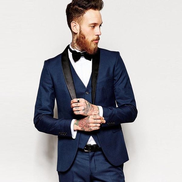 

trajes de hombre wedding suits for men black shawl lapel navy blue groom suit custom made skinny tuxedo mens suits with pants, White;black