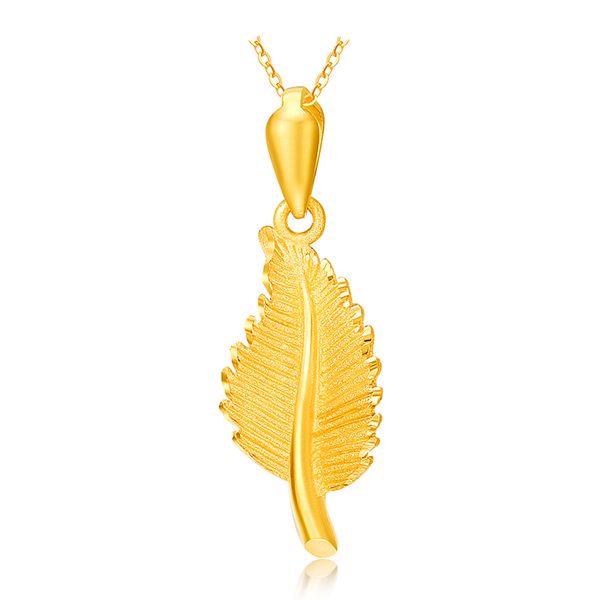 

solid 24k yellow gold pendant 999 gold women leaf pendant 1.39g, Black