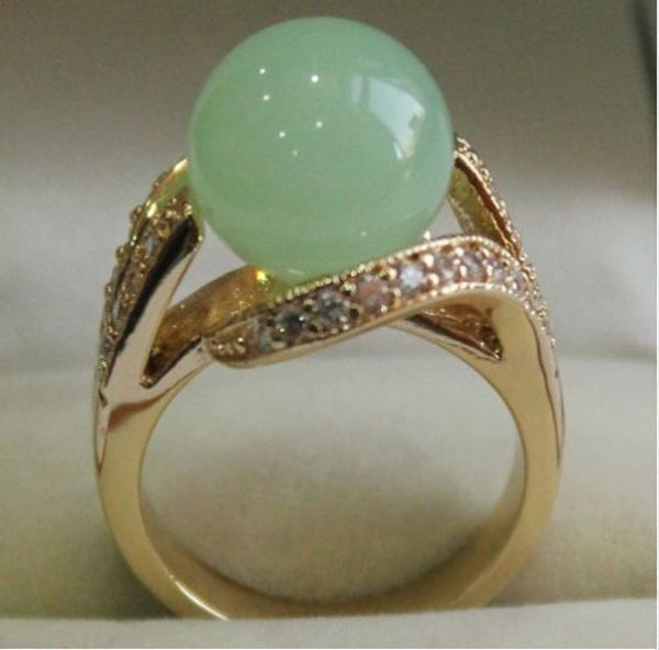 

women's costume jewellery pretty 12mm green jade ring 6#-8#<<<ing, Golden;silver