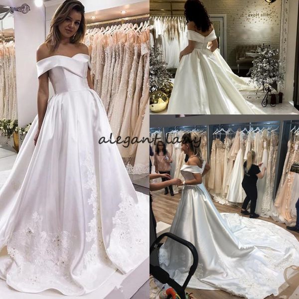 

принцесса собор кружева поезд бальное платье свадебные платья 2018 с плеча аппликация из бисера дубай арабской свадебное платье церкви, White
