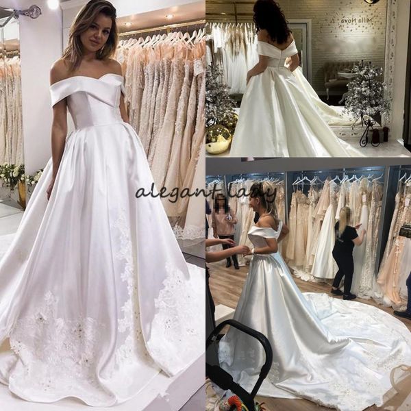 

princess cathedral lace train ball gown wedding dresses 2018 off shoulder applique beaded dubai arabic church wedding gown, White