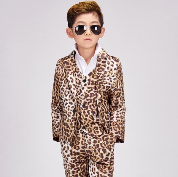 

singer stage leopard clothing for men son suit set with pants 2018 mens pringting suits child costume formal dress vest fashion, White;black