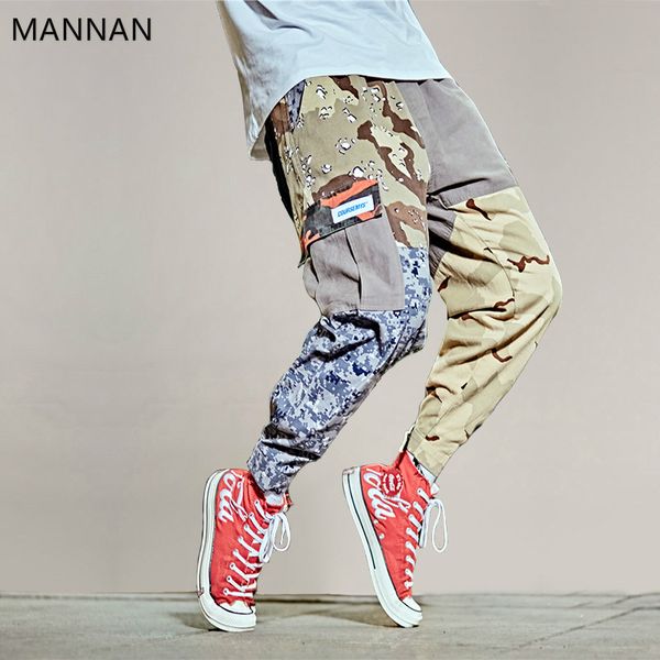 

harajuku hip hop pant streetwear men baggy harem pant ankle patchwork trousers pocket casual camouflage tatical cargo pants, Black