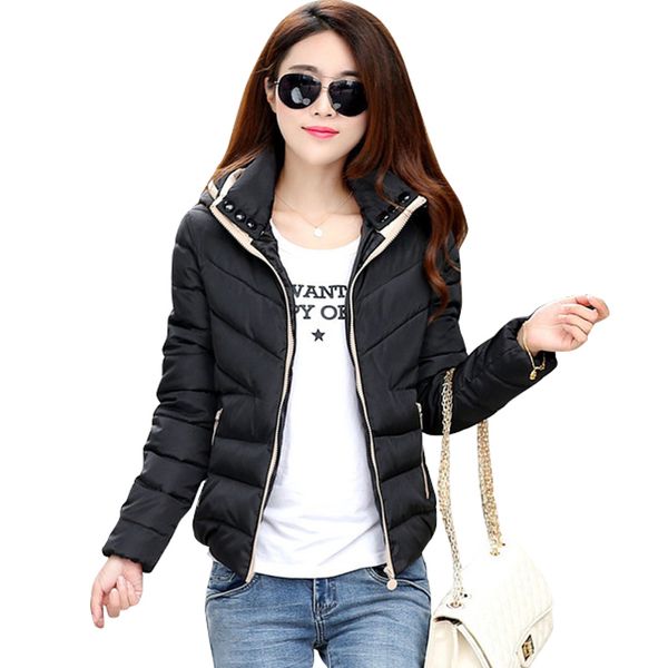 

Basic Jacket Women Autumn Winter Short Coats Solid Hooded Down Cotton Padded Slim Warm Pockets Female Jacket Casual
