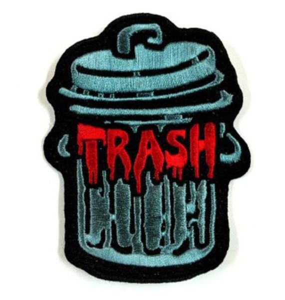 Brandneue TRASH-Mülleimer-Applikation, Cartoon-Kleid-Stickerei-Patch, zum Aufbügeln oder Aufnähen auf Kleidung, 100 % Stickerei-Patch, Applikation, Abzeichen, versandkostenfrei