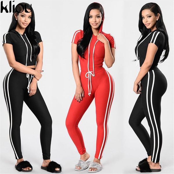 

cotton two piece set women black pants and crop suit fashionstriped hooded sportswear women tracksuit female, Gray