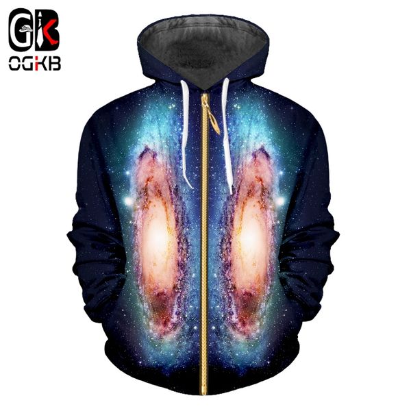 

ogkb cool hoodies with zipper new arrival women/men's print galaxy space 3d sweatshirt hoodies man hiphop streetwear jackets, Black