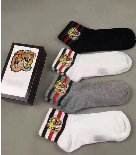 

4 pair box tiger head embroidered men ock hight quality with box triped jacquard cotton port outdoor ock
