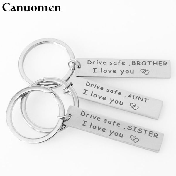 

canuomen drive safe keychain stainless steel birthday gifts to grandpa grandma dad mom brother sister husband car keyring, Silver