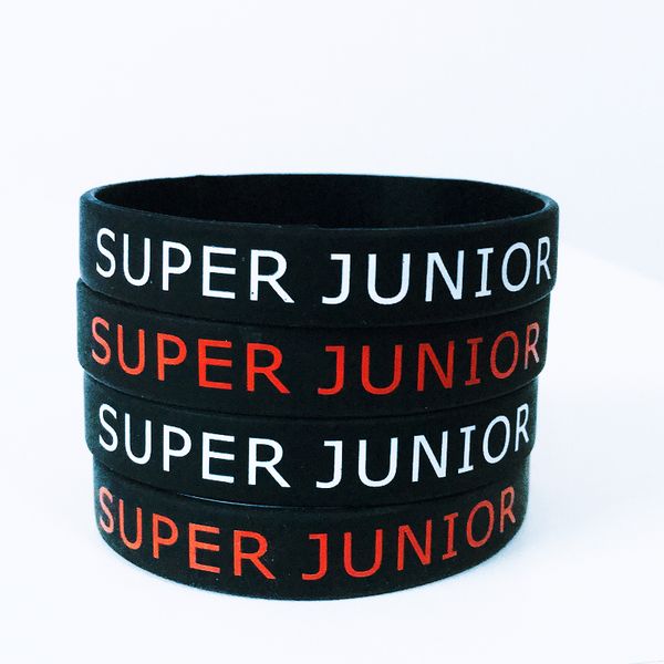

1pcs trendy kpop super junior letter print black red soft bangle jewelry for men women, Golden;silver