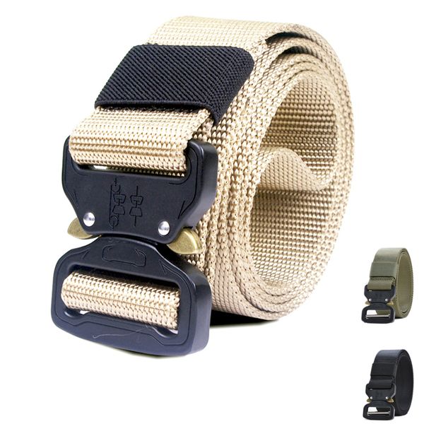 

125-145cm army tactical belt nylon belt automatic metal buckle cinturon men waist strap outdoor hunting accessories, Black;brown