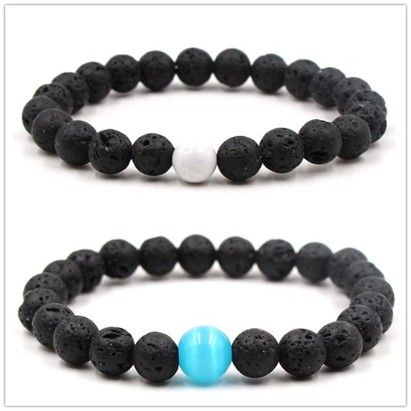 Braccialetto di perline di pietra lavica nera naturale Bracciale diffusore di olio essenziale Braccialetti di yoga con perline di roccia vulcanica turchese bianco