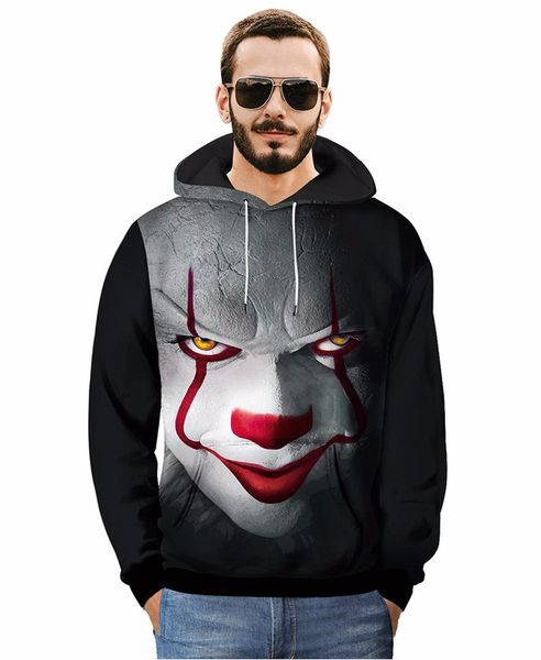 

hooded sweater men autumn and winter devil clown 3d printing hoodie loose pullover, Black