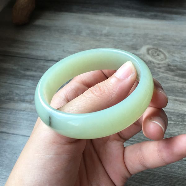 

h6#hetian jade light jade bracelet qinghai material green white wide bracelet, Golden;silver