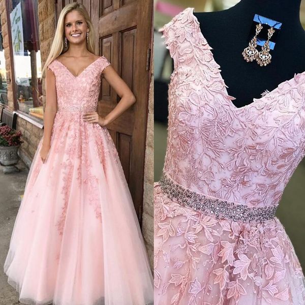 

charming tulle appliques prom dress elegant pink tulle formal prom dresses beading belt long tulle lace pink evening dress, Black
