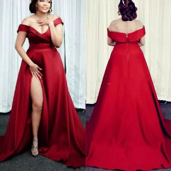 Vestidos de baile vermelho escuro sexy do ombro de cetim de cetim PLUS TAMANHO VENDES FORMAL DOUTA UM Cocktail grávida personalizada P202N