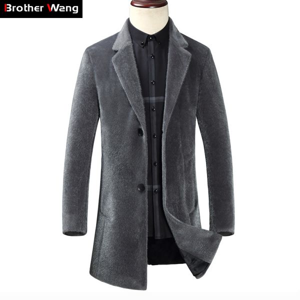 

2018 winter clothing new men long faux fur warm jacket fashion casual suit collar thick coat male overcoat brand clothes, Black