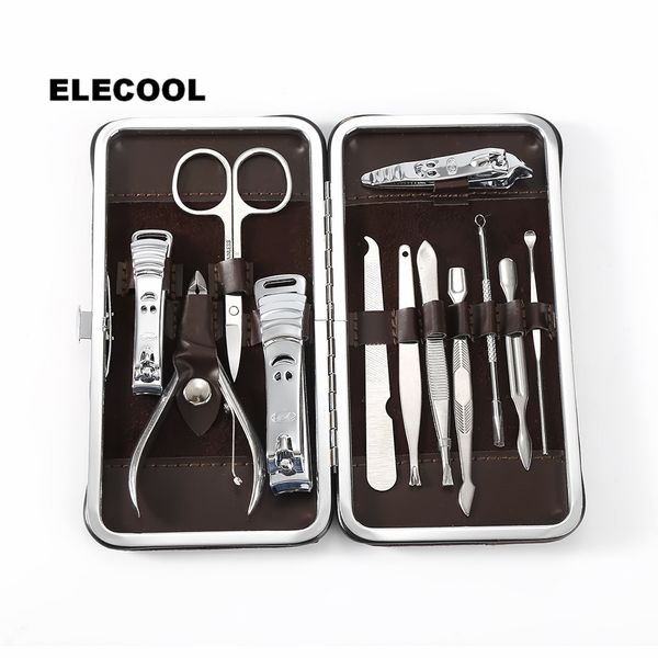 

elecool 12pcs/case stainless steel nail clipper nipper cutter scissors set manicure & pedicure nail clippers set for care