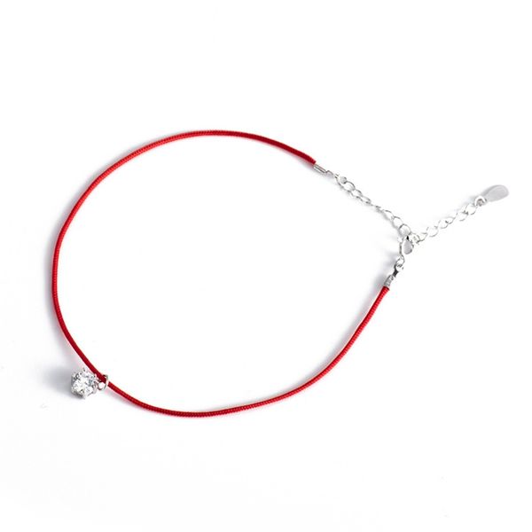 

925 sterling silver round zircon anklets silver 925 fashion red rope anklet bracelet for women anklets foot jewelry gift 2018, Red;blue