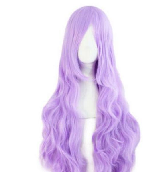 

women's fashion light purple curly long anime cosplay wigs p1, Black;brown