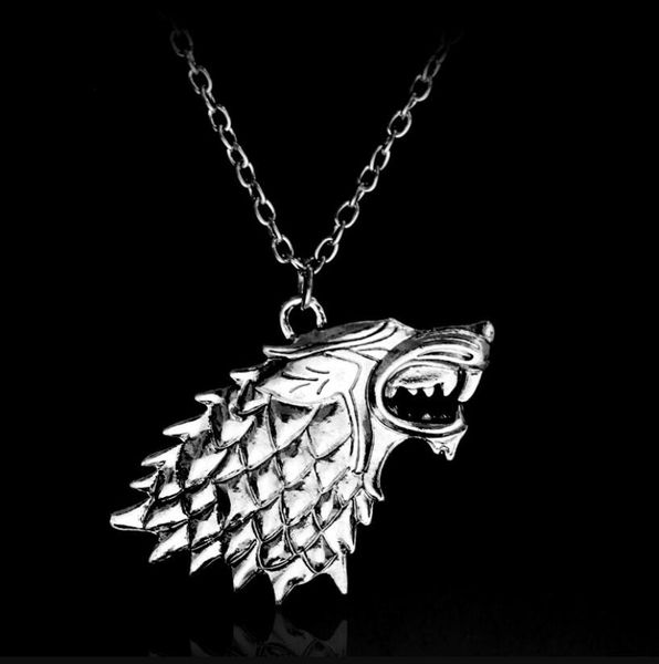 

6pcs game of thrones necklace house stark winter is coming metal family crest pendant jewelry souvenirs gift maxi wolf punk men, Silver