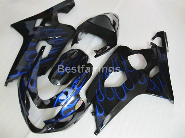 

custom fairing kit for suzuki gsxr600 gsxr750 2004 2005 black blue flames gsxr 600 750 k4 k5 fairings sa23
